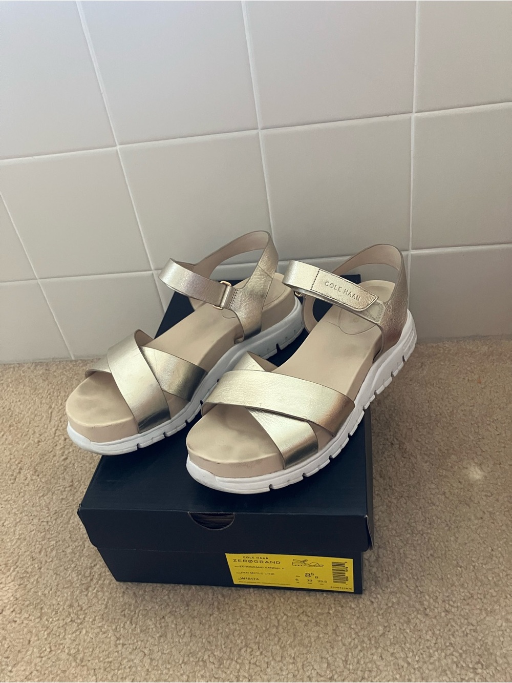 Cole Haan Gold Metallic Platform Sandals with White Lug Sole